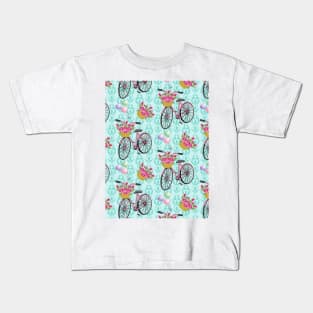 Floral Bicycle Pattern Kids T-Shirt